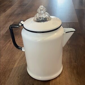 Fire king White and Black Enamel Coffee Percolator Kitchen Accessory